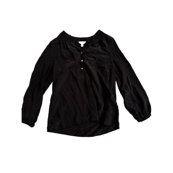 Lilly Pulitzer Women's Blouse Elsa Silk Top Black Long Sleeve V-Neck Pullover M - Picture 1 of 11